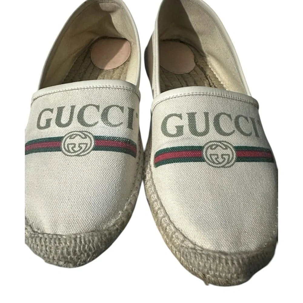 Gucci Canvas Slip-On Espadrilles with Green and Red Web Cream Size 40.5